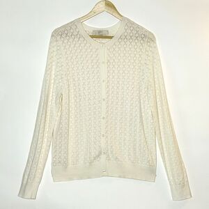 LOFT Button Cardigan Sweater Womens XL White Diamond Pointelle Coquette Layering